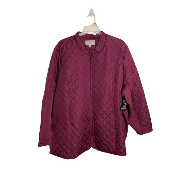 Woman Within Women's PLUS Size 4x Burgundy Quilted Lightweight Jacket Stretch - Picture 1 of 10